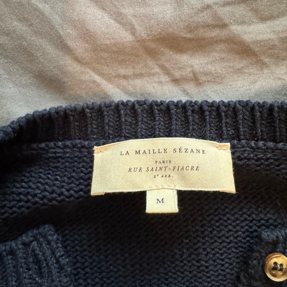 Sezane Leontine Jumper Sweater in navy blue white stripes size medium - Picture 7 of 8